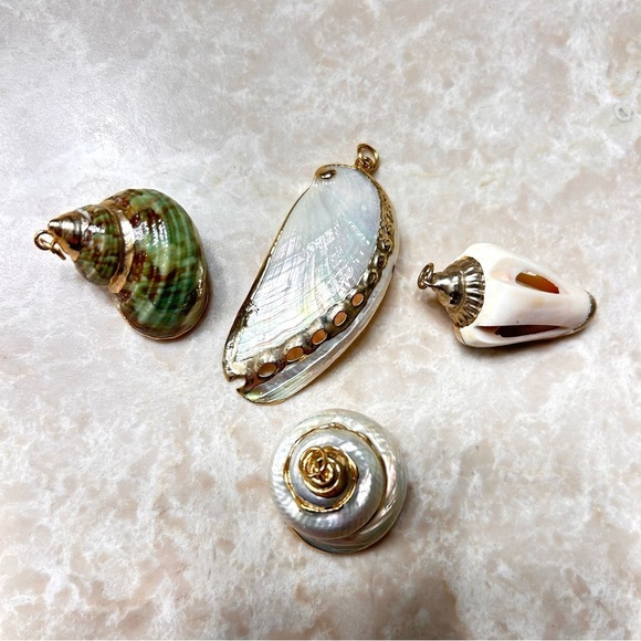 Jewelry - Handmade Natural Seashell Pendants with Gold Accents – Coastal Beach Jewelry Lot